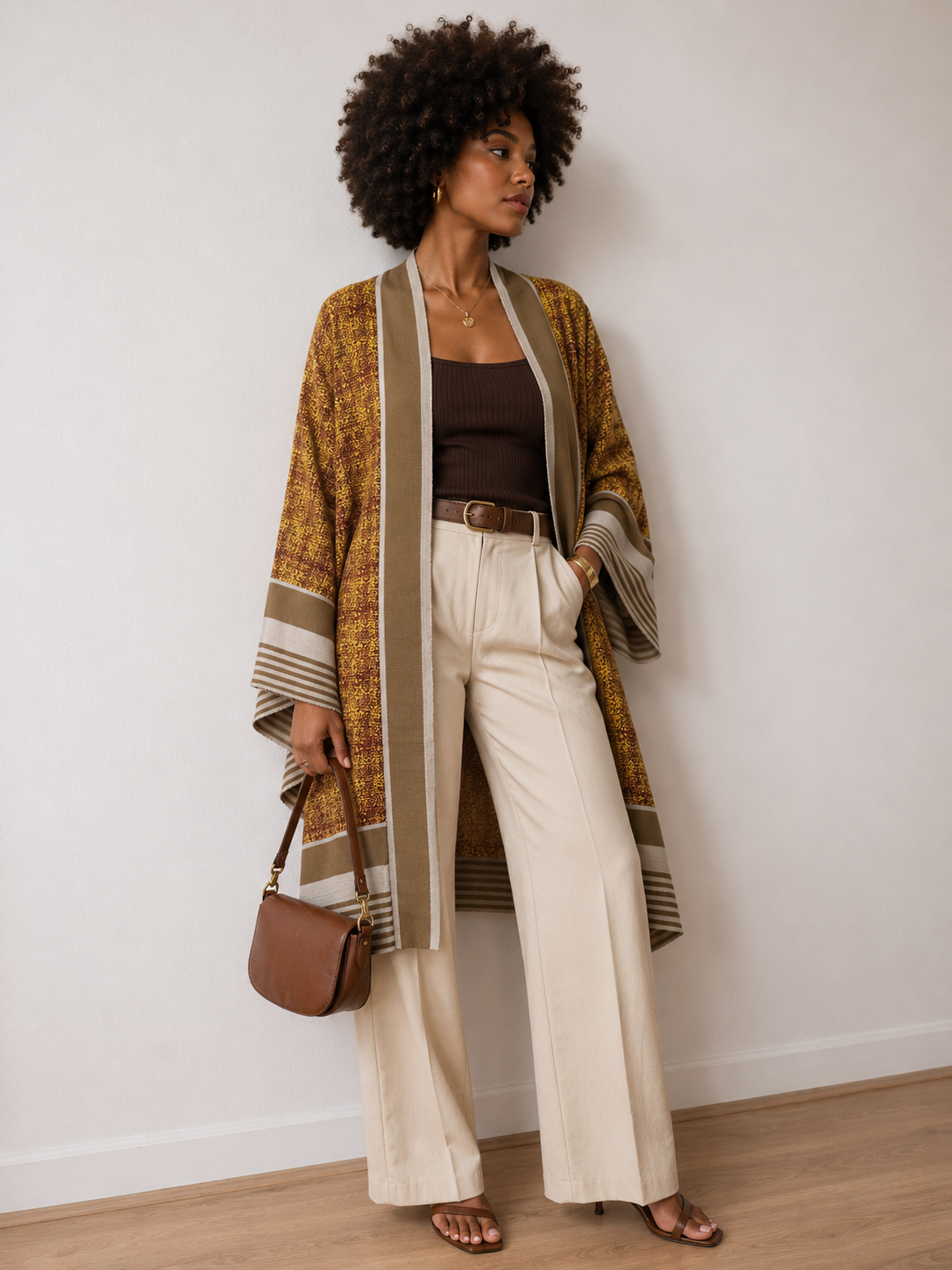Kimono Asooké - Jaune pois rouge /Beige