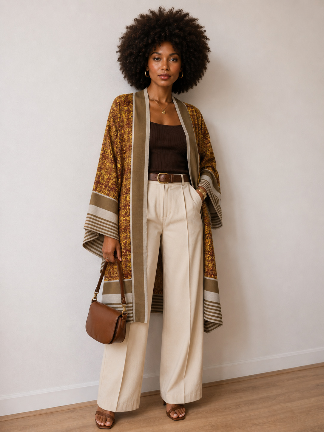 Kimono Asooké - Jaune pois rouge /Beige